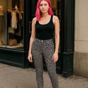 Leopard Print Jeans Trouser Pants - Ankle Length size 10 some stretch